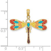 14K Yellow Gold Multi-Color Enamel Dragonfly Charm Pendant - Vibrant Nature-Inspired Design by Oro Pregiato