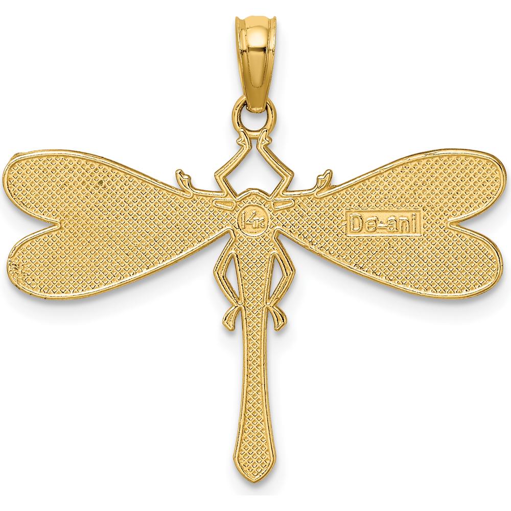 14K Yellow Gold Multi-Color Enamel Dragonfly Charm Pendant - Vibrant Nature-Inspired Design by Oro Pregiato