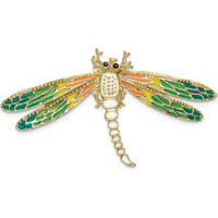 14K Yellow Gold Multi-Color Enamel Dragonfly Omega Slide Pendant with Beaded Detail by 0