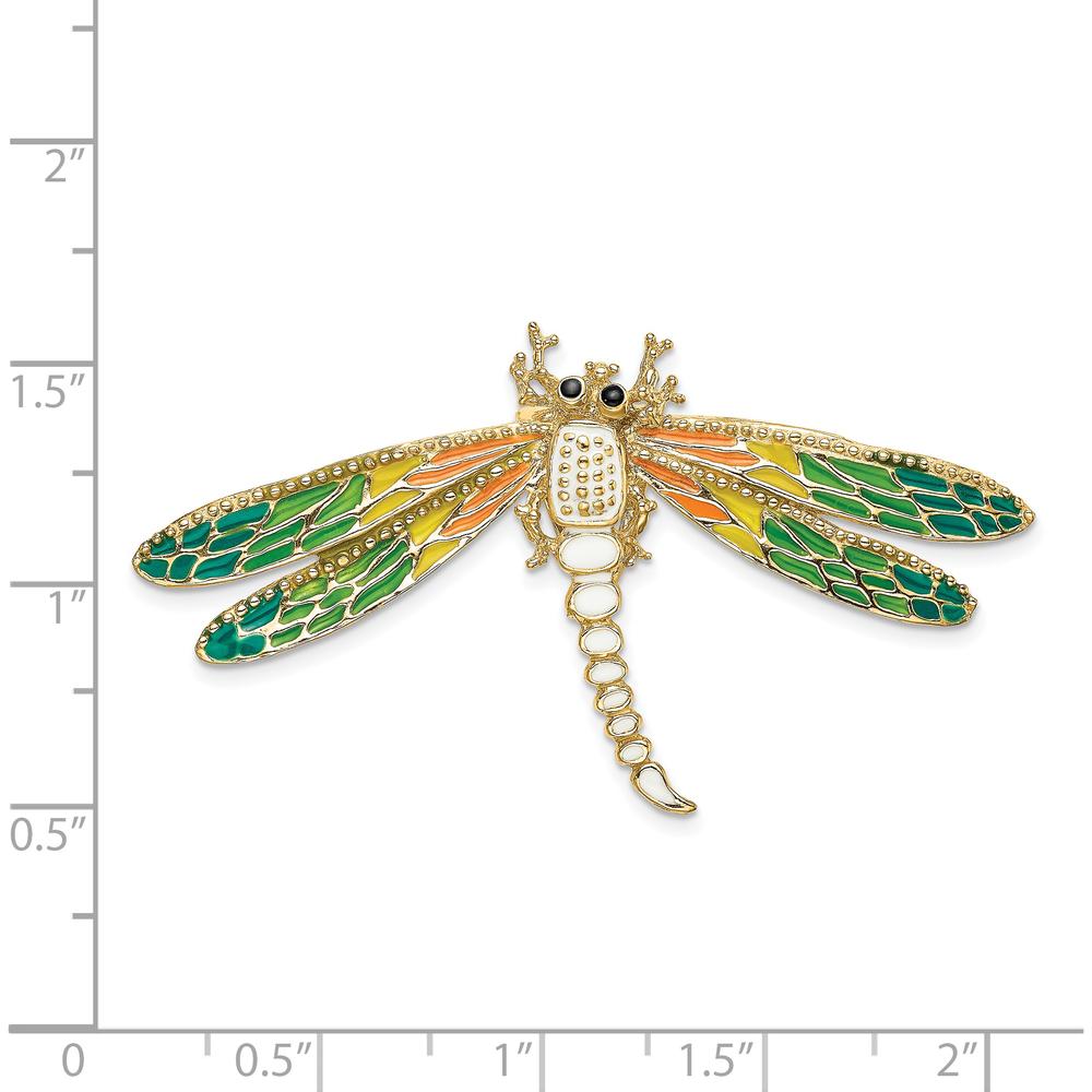 14K Yellow Gold Multi-Color Enamel Dragonfly Omega Slide Pendant with Beaded Detail by 0