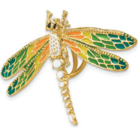 14K Yellow Gold Multi-Color Enamel Dragonfly Omega Slide Pendant with Beaded Detail by 0