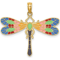 14K Yellow Gold Multi-Color Enamel Dragonfly Pendant Charm by Oro Pregiato