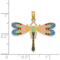 14K Yellow Gold Multi-Color Enamel Dragonfly Pendant Charm by Oro Pregiato