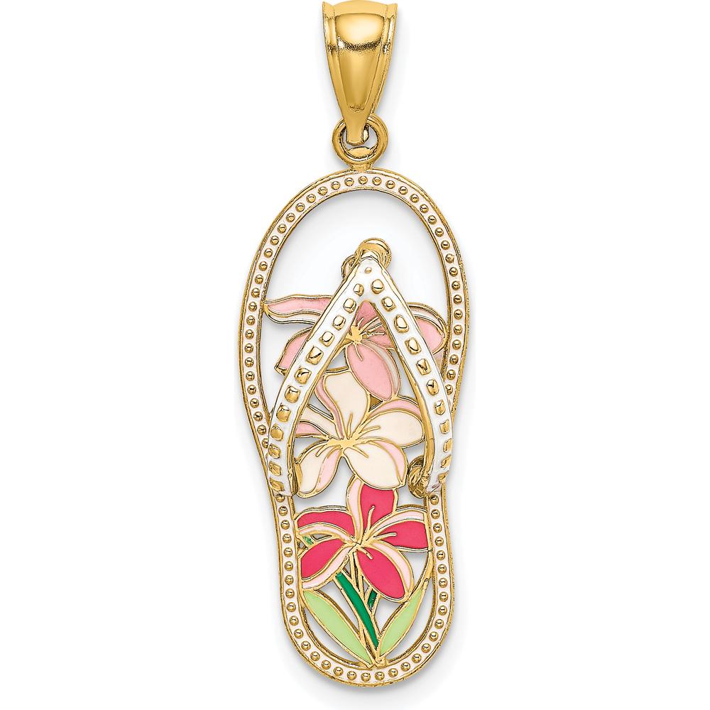 14K Yellow Gold Multi-Color Enamel Flower Flip-Flop Charm Pendant by Oro Pregiato