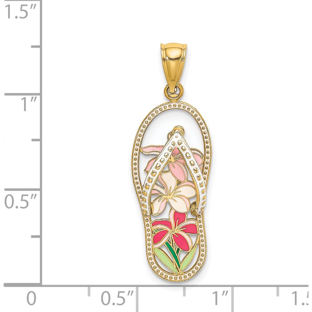 14K Yellow Gold Multi-Color Enamel Flower Flip-Flop Charm Pendant by Oro Pregiato