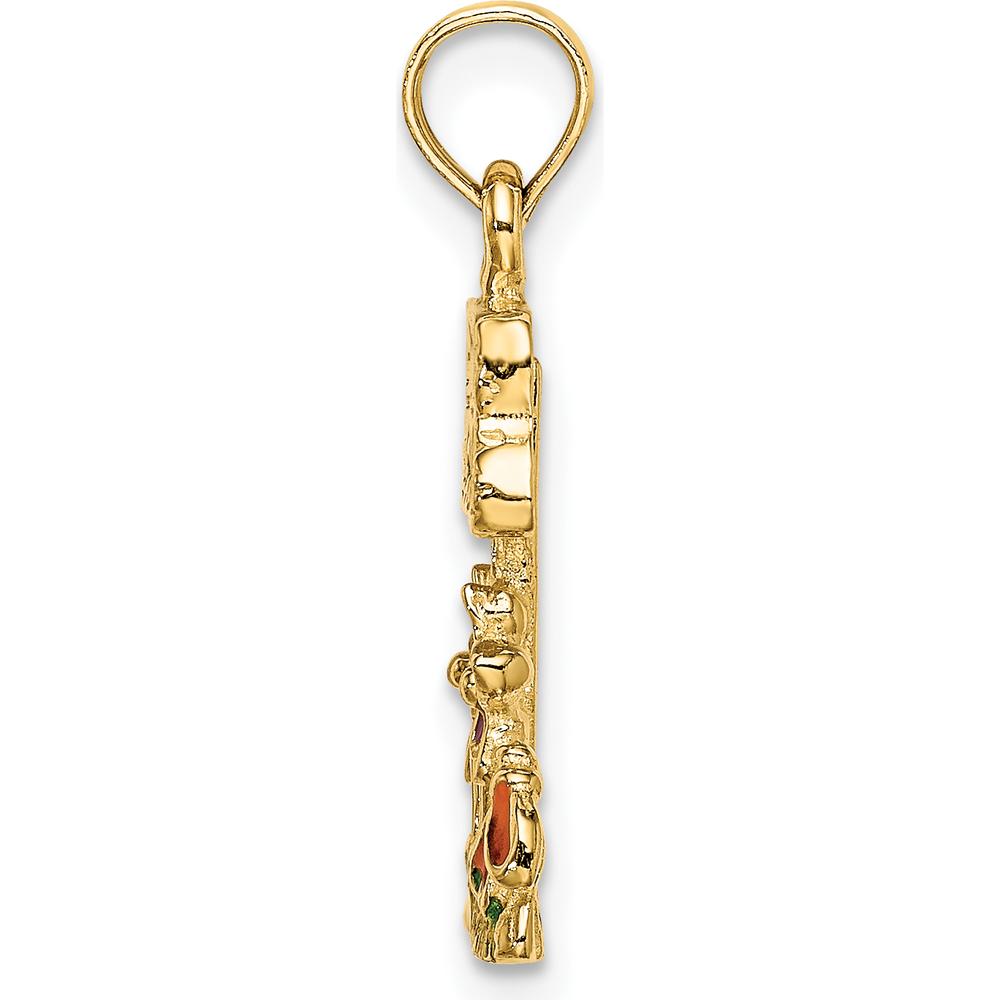 14K Yellow Gold Multi-Color Enamel Garden Charm with "MY GARDEN" Sign - Textured Back Design by Oro Pregiato