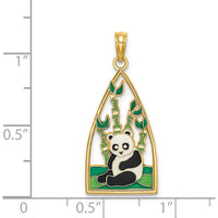 14K Yellow Gold Multi-Color Enamel Panda Bear and Bamboo Charm Pendant - 27.6mm Length by Oro Pregiato