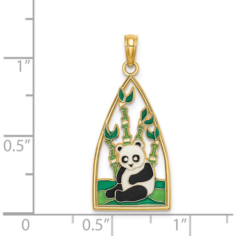 14K Yellow Gold Multi-Color Enamel Panda Bear and Bamboo Charm Pendant - 27.6mm Length by Oro Pregiato