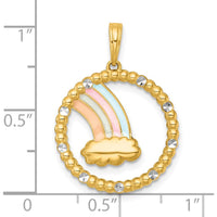 14K Yellow Gold Multi Color Enamel Rainbow with Cloud Beaded Charm Pendant by Oro Pregiato