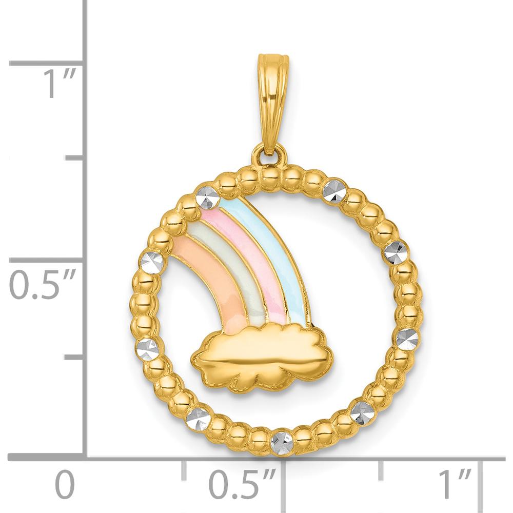 14K Yellow Gold Multi Color Enamel Rainbow with Cloud Beaded Charm Pendant by Oro Pregiato