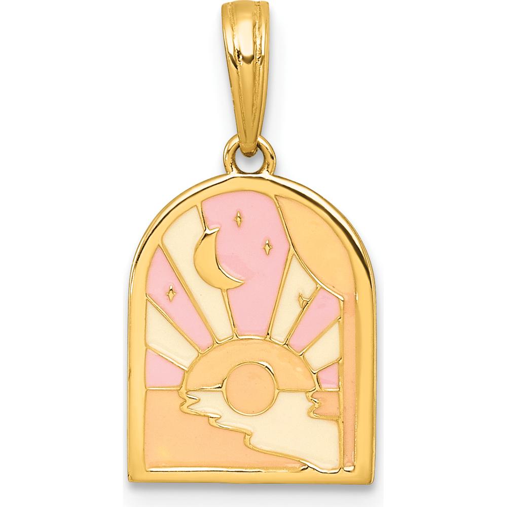 14K Yellow Gold Multi-Color Enamel Sunset and Moon Charm Pendant by Oro Pregiato