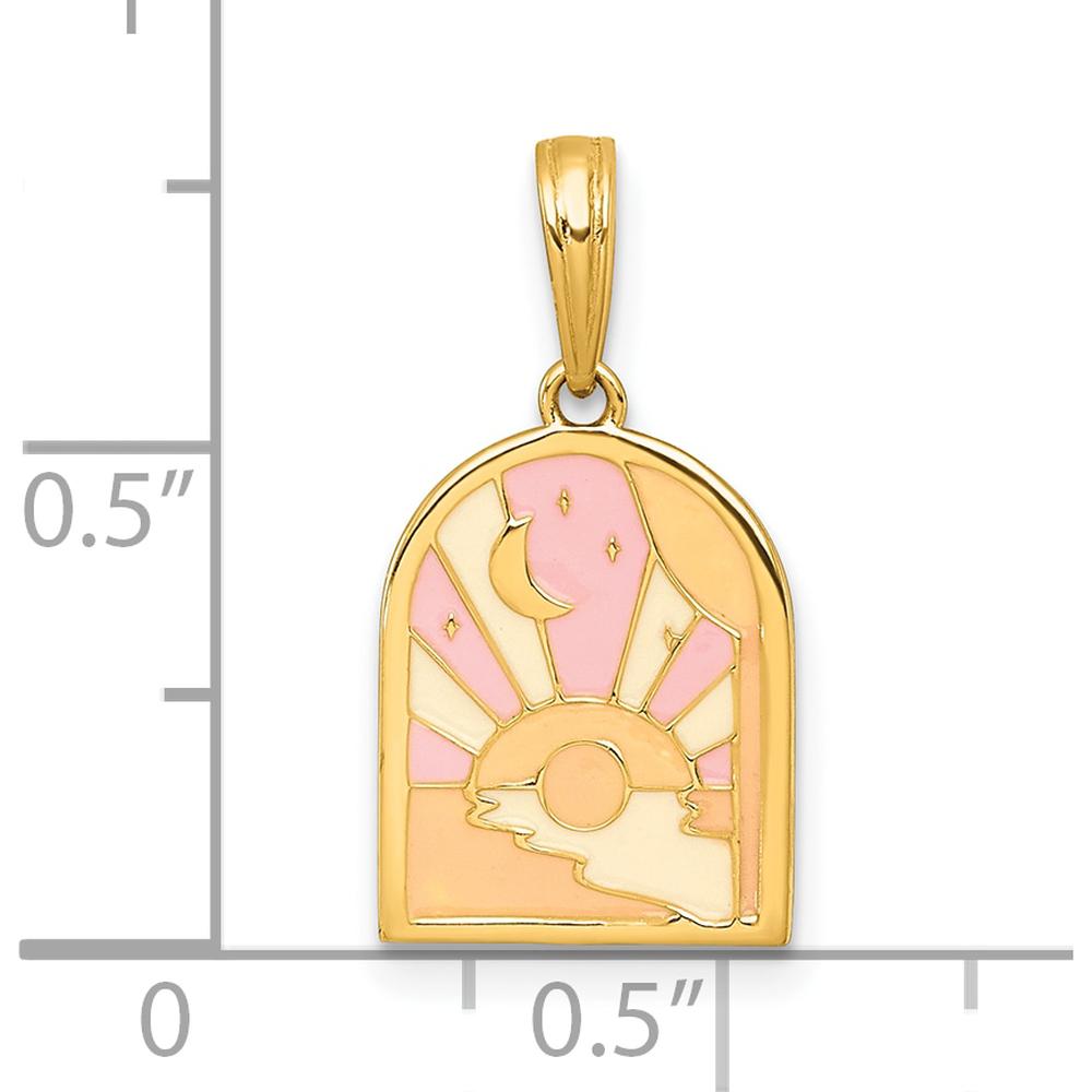 14K Yellow Gold Multi-Color Enamel Sunset and Moon Charm Pendant by Oro Pregiato