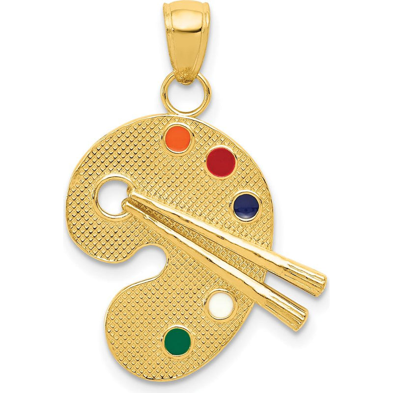 14K Yellow Gold Multi-color Enameled Artist Palette Charm with Textured Design by Oro Pregiato