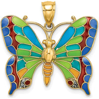 14K Yellow Gold Multi-color Enameled Butterfly Pendant - Vibrant and Polished by Oro Pregiato