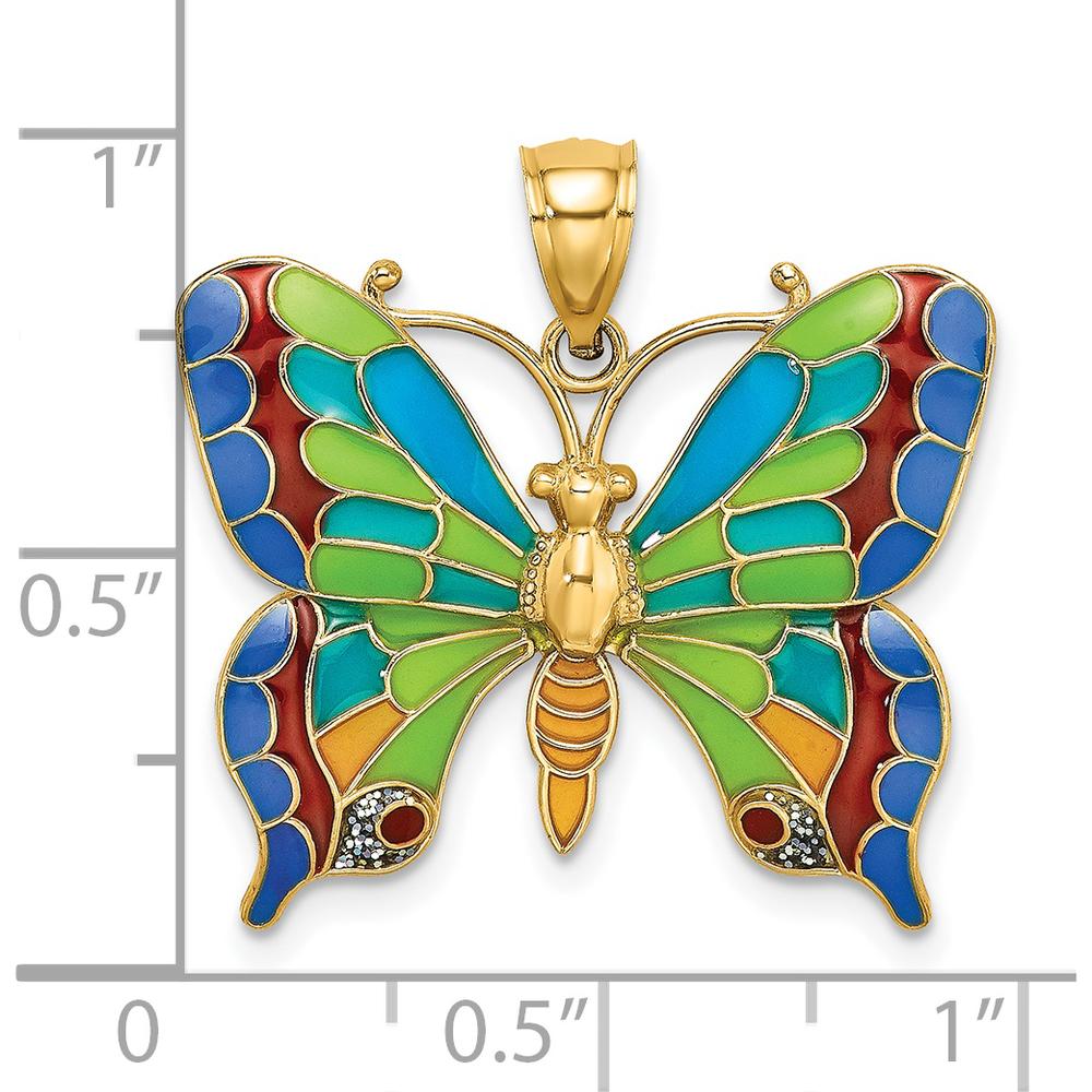 14K Yellow Gold Multi-color Enameled Butterfly Pendant - Vibrant and Polished by Oro Pregiato