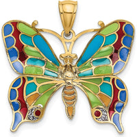14K Yellow Gold Multi-color Enameled Butterfly Pendant - Vibrant and Polished by Oro Pregiato