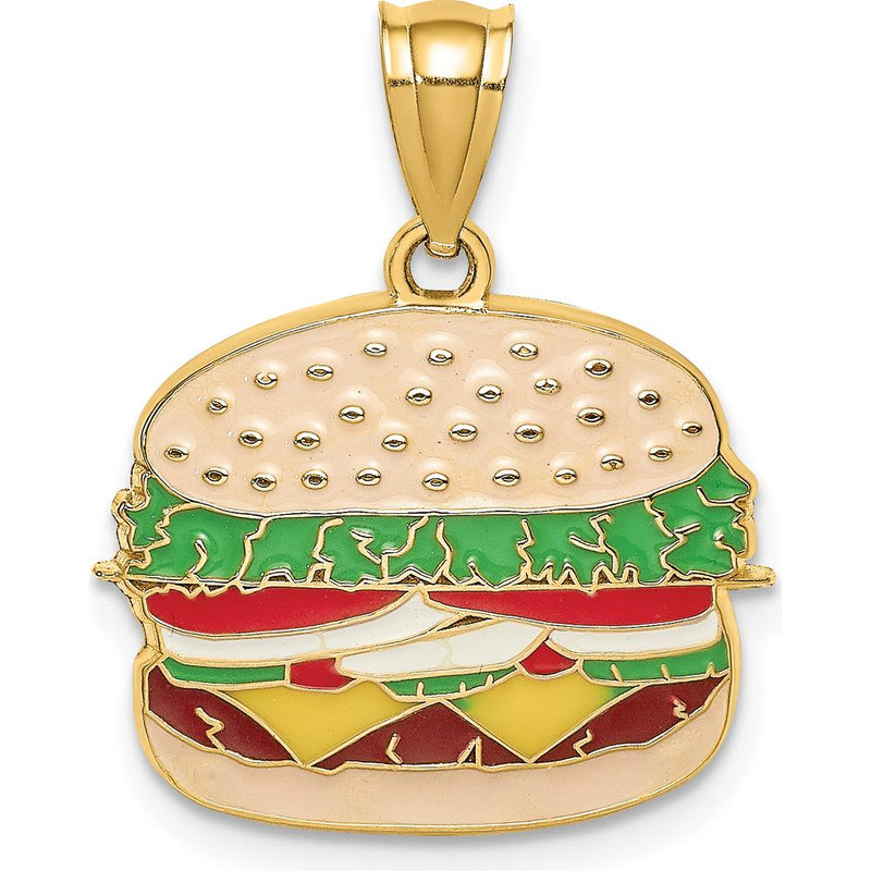 14K Yellow Gold Multi-color Enameled Cheeseburger Charm - 14.7mm Length by Oro Pregiato