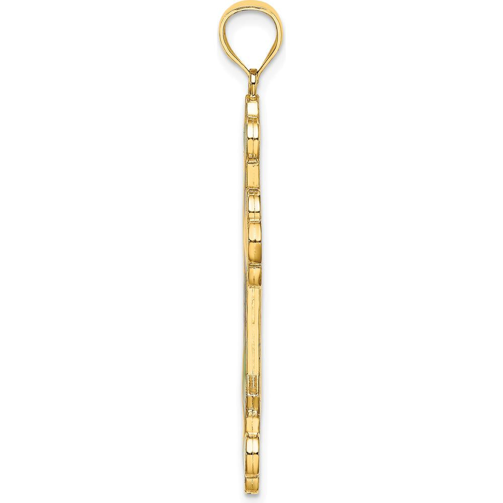 14K Yellow Gold Multi-Color Enameled Cross Charm Pendant - 33.75mm Length by Oro Pregiato