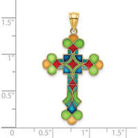 14K Yellow Gold Multi-Color Enameled Cross Charm Pendant - 33.75mm Length by Oro Pregiato