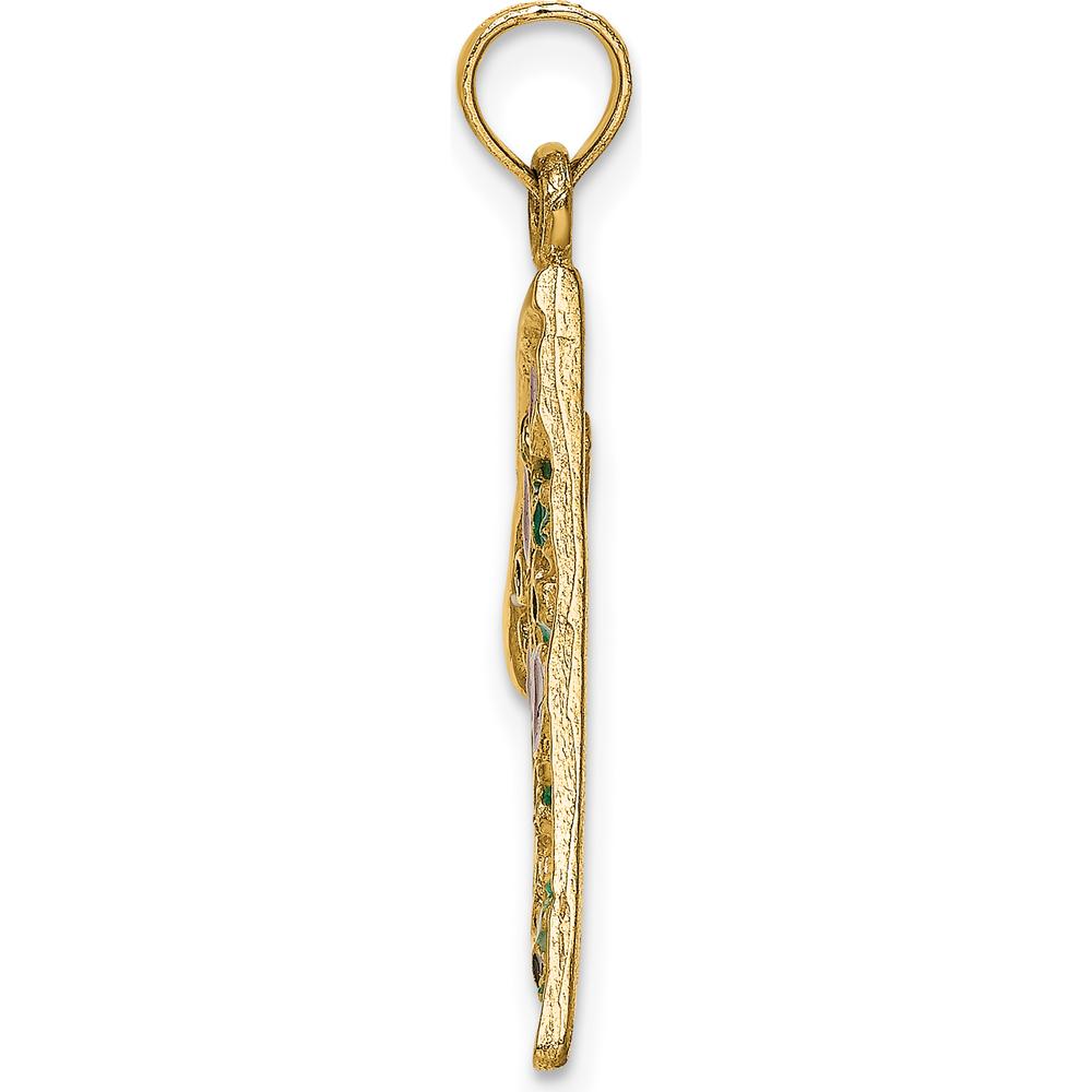 14K Yellow Gold Multi-color Enameled Large Pepperoni Pizza Slice Pendant - Fun Themed Charm by Oro Pregiato