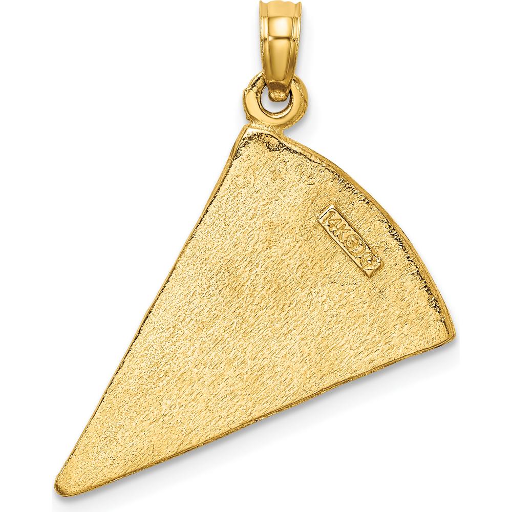 14K Yellow Gold Multi-color Enameled Large Pepperoni Pizza Slice Pendant - Fun Themed Charm by Oro Pregiato