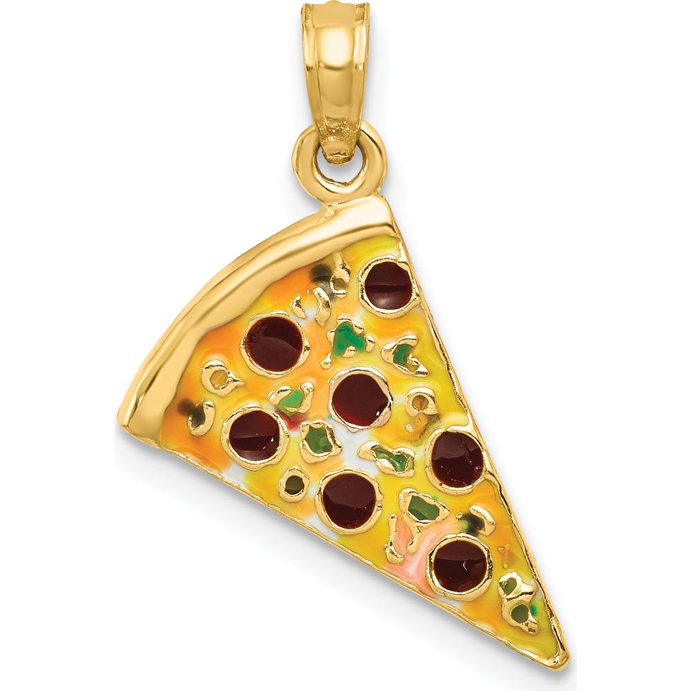 14K Yellow Gold Multi-color Enameled Pizza Slice Pendant - Fun Food Themed Charm by Oro Pregiato