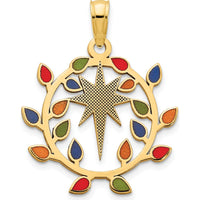14K Yellow Gold Multi-Color Epoxy Christmas Lights and North Star Pendant - Festive Holiday Charm by Oro Pregiato