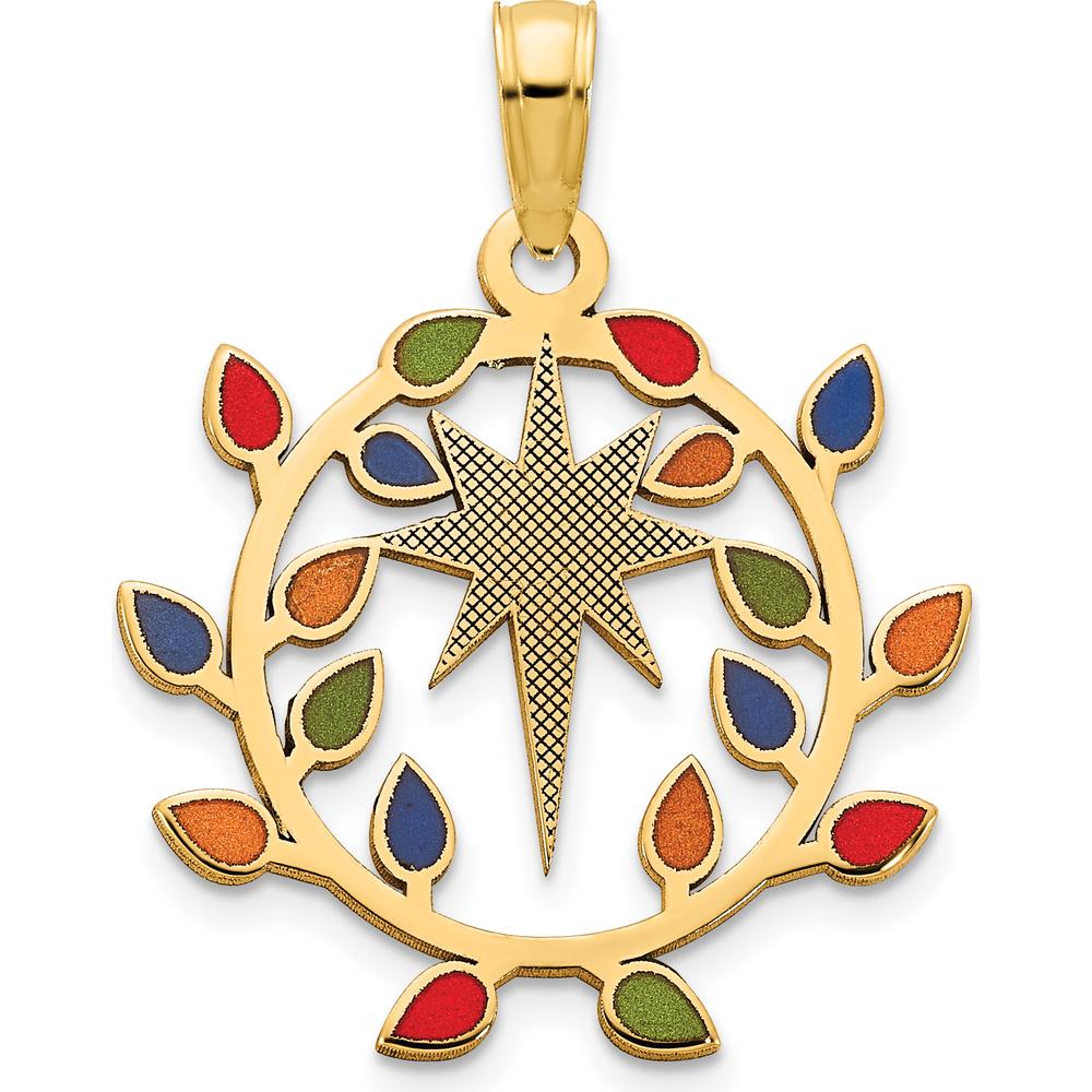 14K Yellow Gold Multi-Color Epoxy Christmas Lights and North Star Pendant - Festive Holiday Charm by Oro Pregiato