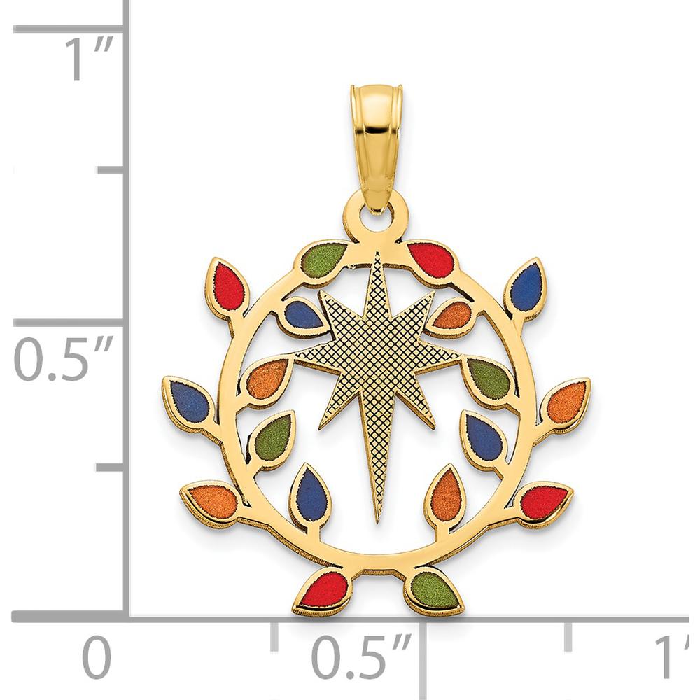 14K Yellow Gold Multi-Color Epoxy Christmas Lights and North Star Pendant - Festive Holiday Charm by Oro Pregiato