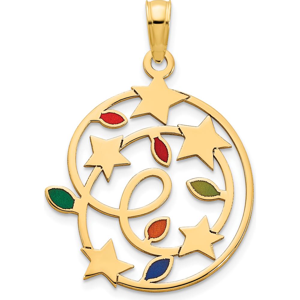 14K Yellow Gold Multi-Color Epoxy Christmas Lights and Stars Pendant - Holiday Charm in Polished Finish by Oro Pregiato