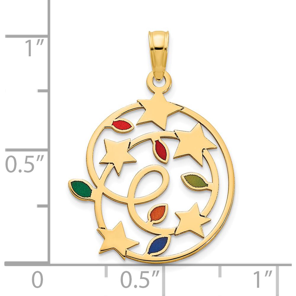 14K Yellow Gold Multi-Color Epoxy Christmas Lights and Stars Pendant - Holiday Charm in Polished Finish by Oro Pregiato