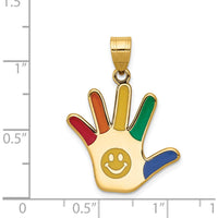 14K Yellow Gold Multi-Colored Enamel Autism Smiley Handprint Pendant by Oro Pregiato