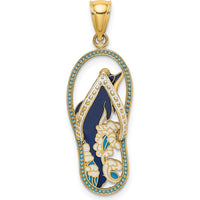 14K Yellow Gold Multi-Colored Enamel Dolphin Flip-Flop Pendant by Oro Pregiato