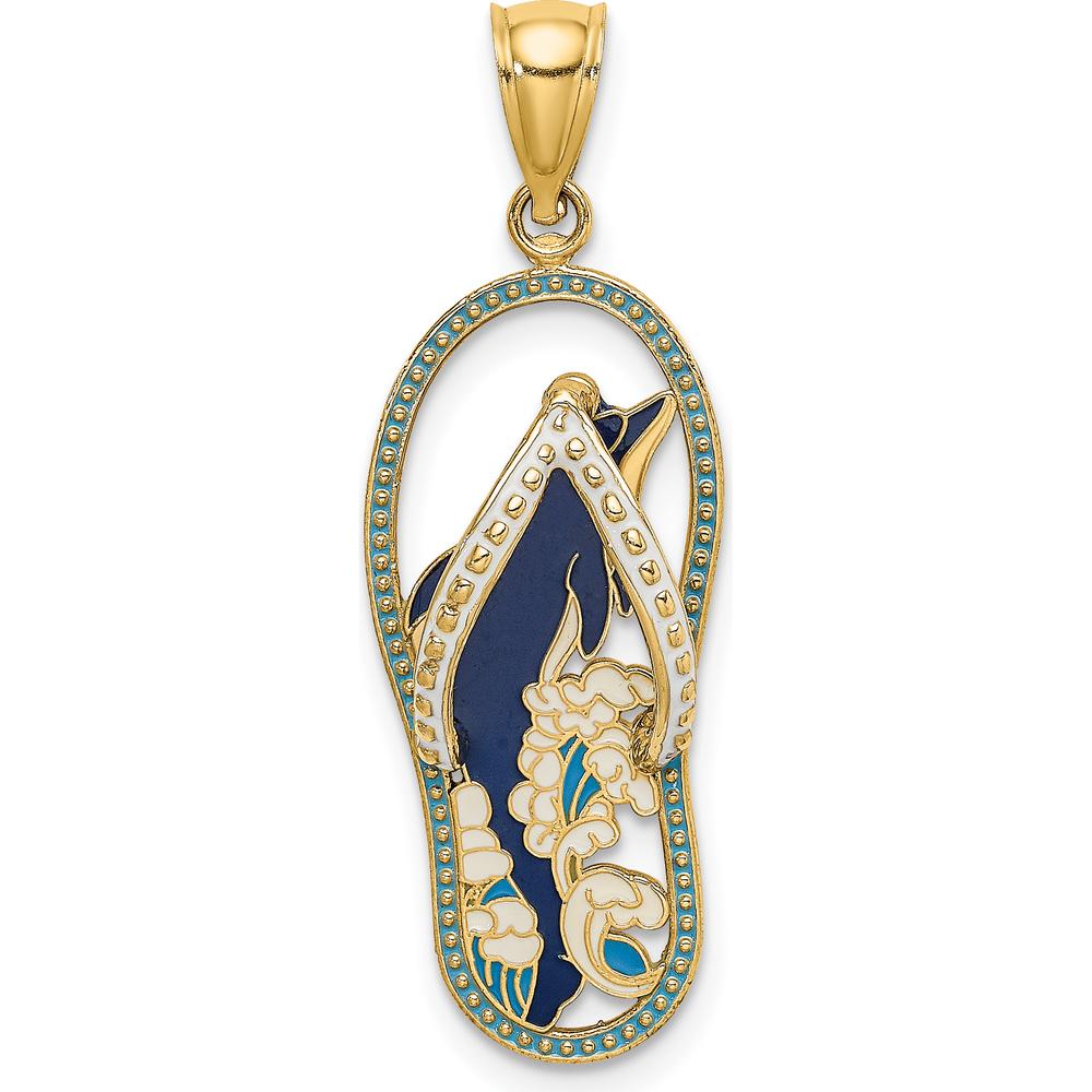 14K Yellow Gold Multi-Colored Enamel Dolphin Flip-Flop Pendant by Oro Pregiato