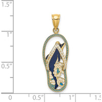 14K Yellow Gold Multi-Colored Enamel Dolphin Flip-Flop Pendant by Oro Pregiato