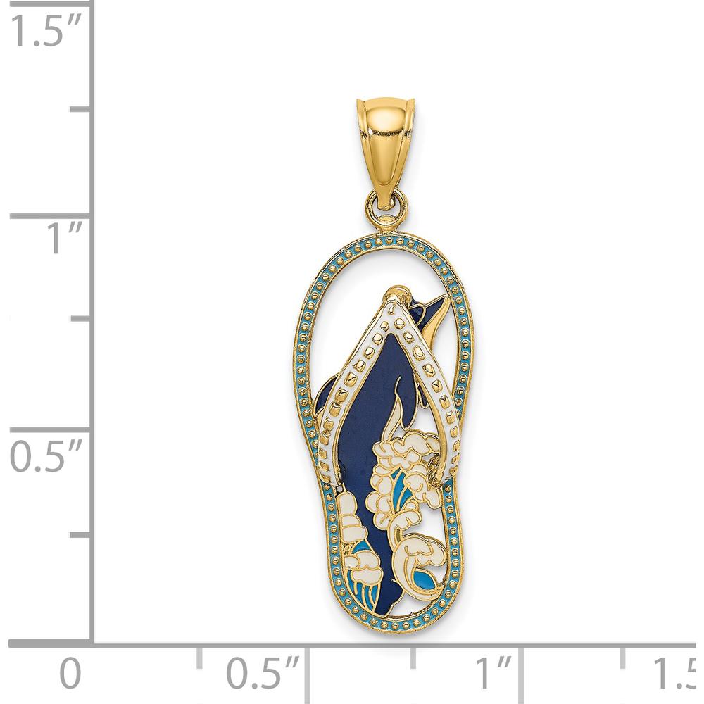 14K Yellow Gold Multi-Colored Enamel Dolphin Flip-Flop Pendant by Oro Pregiato