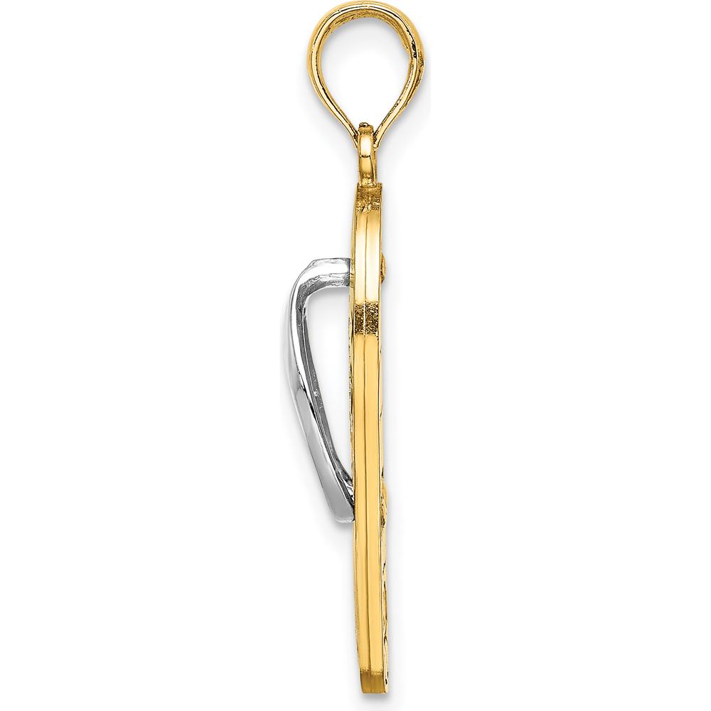 14K Yellow Gold Multi-Colored Enamel Flip-Flop Charm with Fuchsia Flowers and Rhodium Detailing by Oro Pregiato