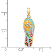 14K Yellow Gold Multi-Colored Enamel Flip-Flop Charm with Fuchsia Flowers and Rhodium Detailing by Oro Pregiato