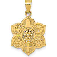 14K Yellow Gold Multi-Faith Symbol Pendant with Textured and Polished Finish by Oro Pregiato