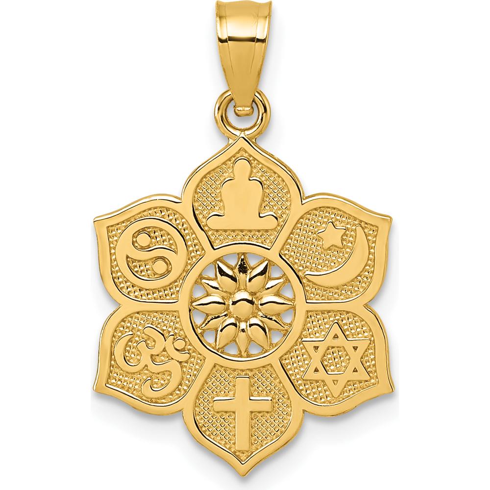 14K Yellow Gold Multi-Faith Symbol Pendant with Textured and Polished Finish by Oro Pregiato