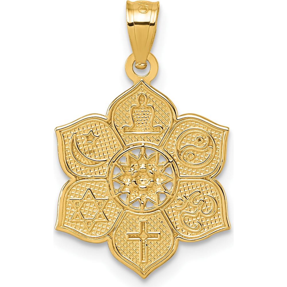 14K Yellow Gold Multi-Faith Symbol Pendant with Textured and Polished Finish by Oro Pregiato