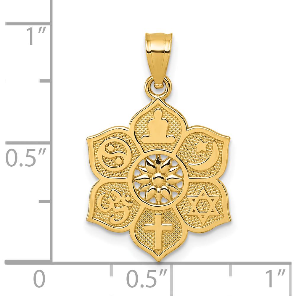 14K Yellow Gold Multi-Faith Symbol Pendant with Textured and Polished Finish by Oro Pregiato