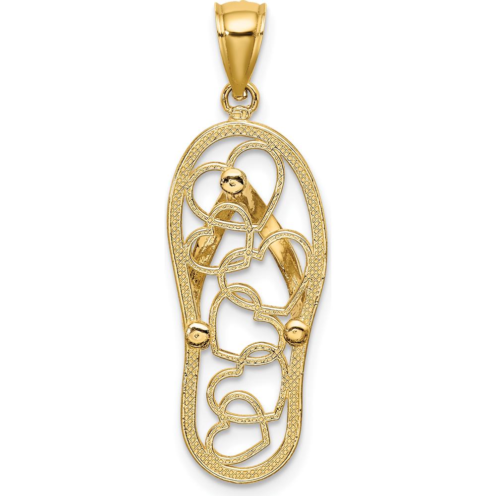 14K Yellow Gold Multi Heart Flip-Flop Pendant with White Enamel Accents by Oro Pregiato