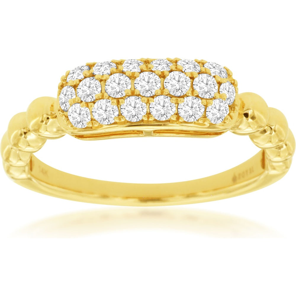14K Yellow Gold Multi-Row Band Ring with Prong-Set Round Diamonds - 0.50 Carat Total Diamond Weight - Royal Jewelry