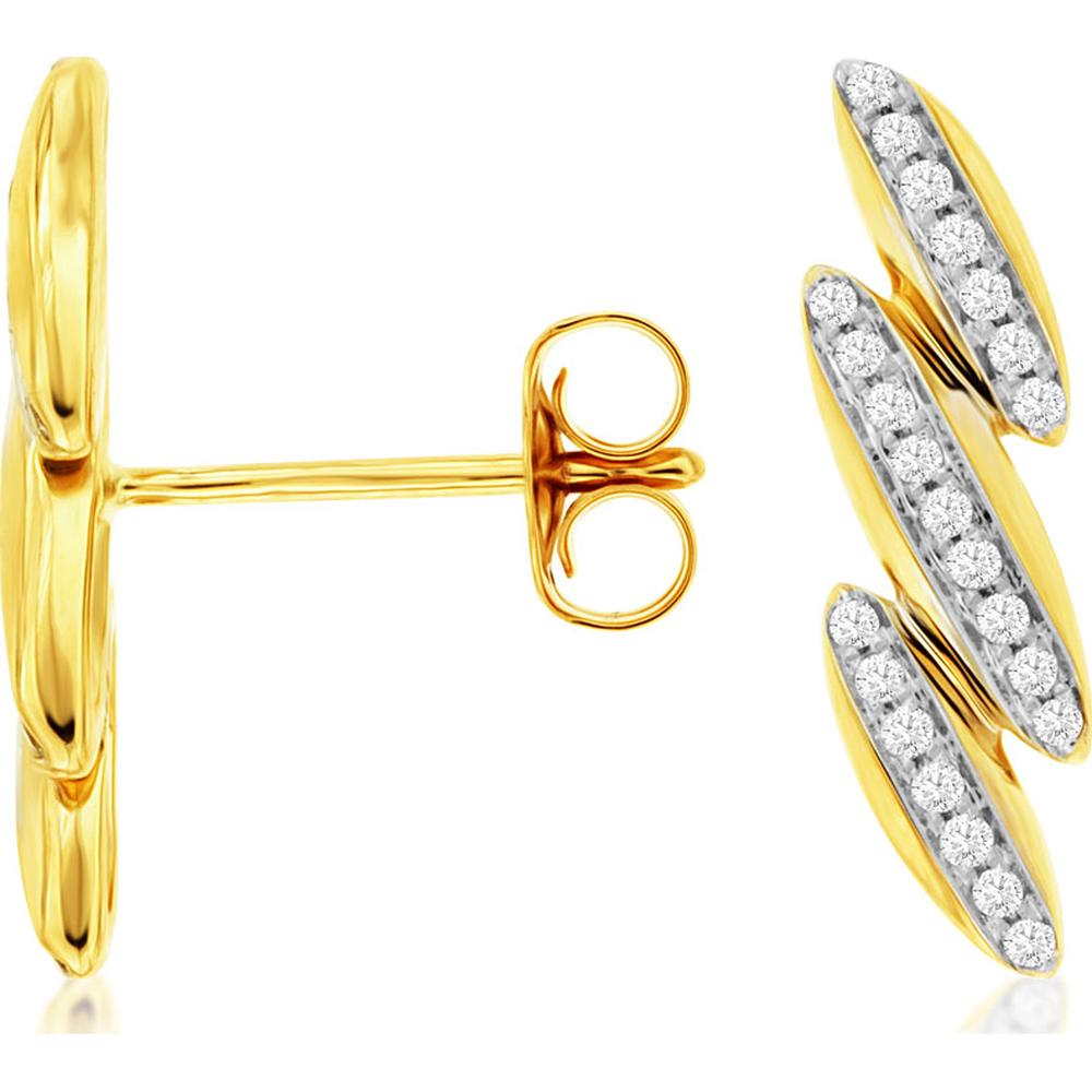 14K Yellow Gold Multi-Row Curved Diamond Earrings with Round Bead-Set Diamonds - 0.14 Carat Total Diamond Weight - Royal Jewelry