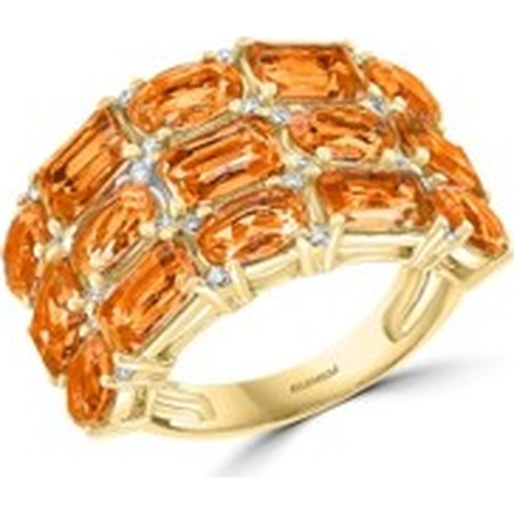 14K Yellow Gold Multi-Row Emerald-Cut Citrine Ring with Diamond Accents - 10.36 Carat Citrine, 0.17 Carat Diamond Total Weight