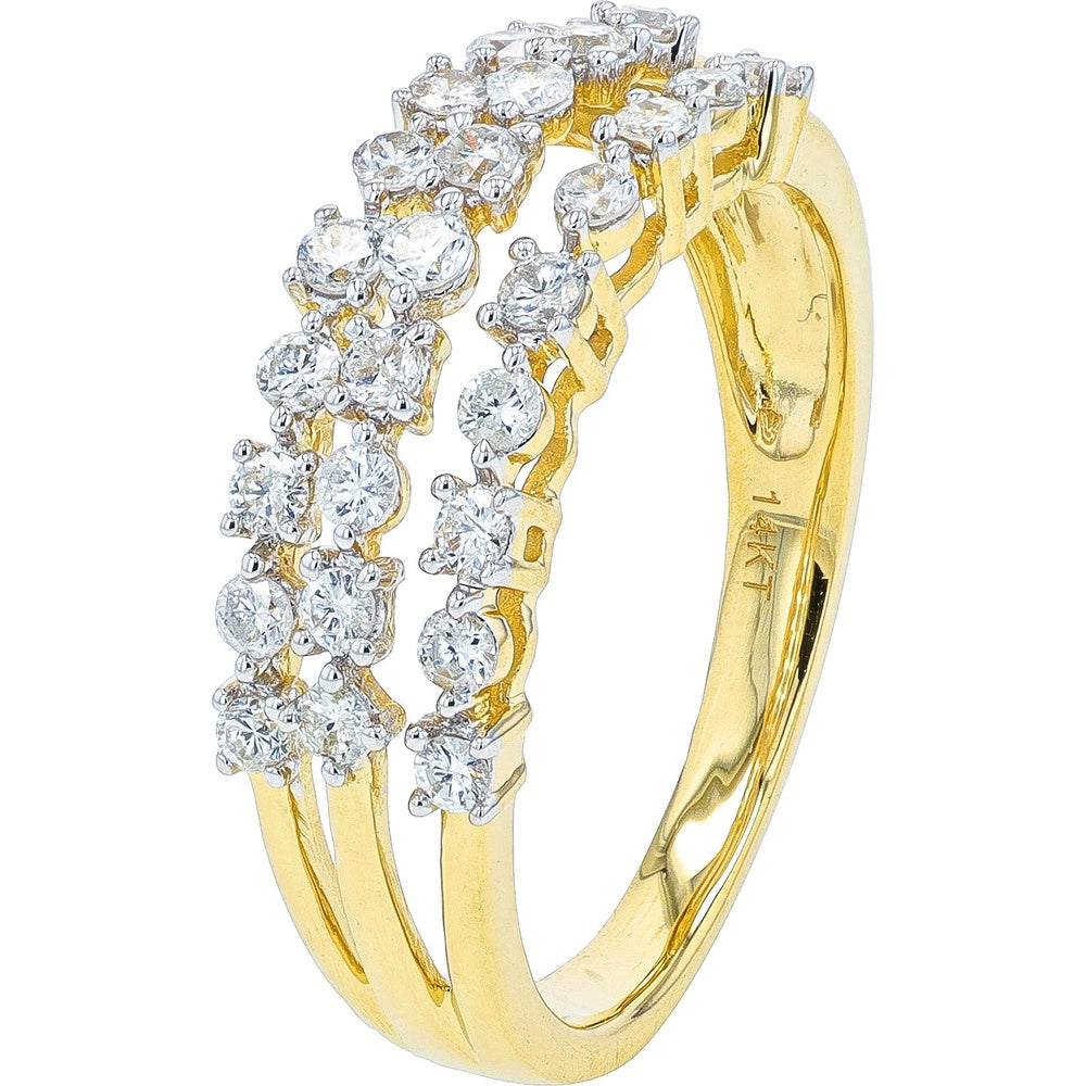 14K Yellow Gold Multi-Row Free Form Diamond Ring with Prong-Set Round Diamonds - 0.50 Carat Total Diamond Weight
