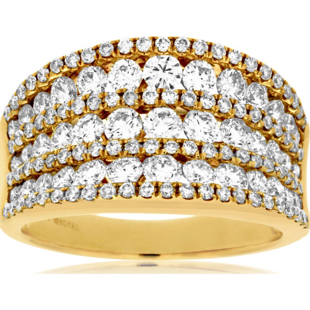 14K Yellow Gold Multi-Row Oval Diamond Statement Ring with 1.92 Carat Total Diamond Weight - Royal Jewelry