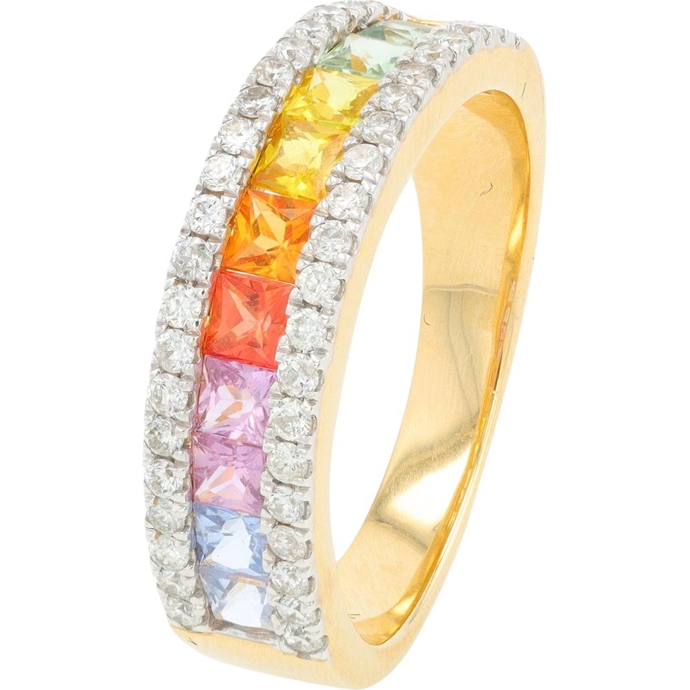 14K Yellow Gold Multi Sapphire and Diamond Band - 1.20 Carat Total Sapphire Weight
