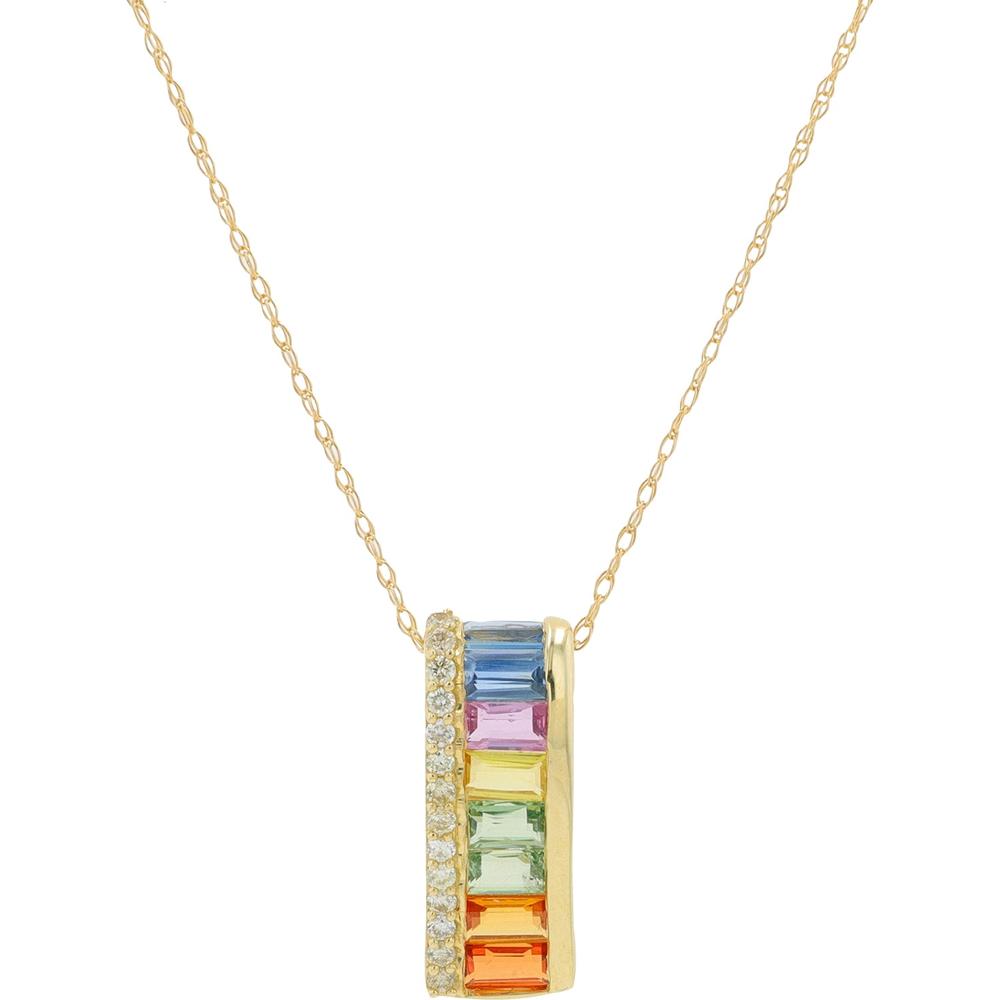 14K Yellow Gold Multi Sapphire Pendant Necklace with 1.40 Carat Total Sapphire Weight and 0.10 Carat Diamond Accents
